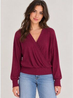Anthropologie Magenta Wrap V-Neck Sweater M